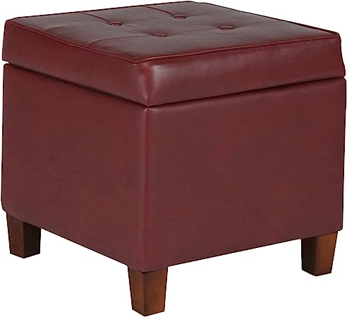 Leatherette Tufted Square Storage Ottoman with Hinged Lid