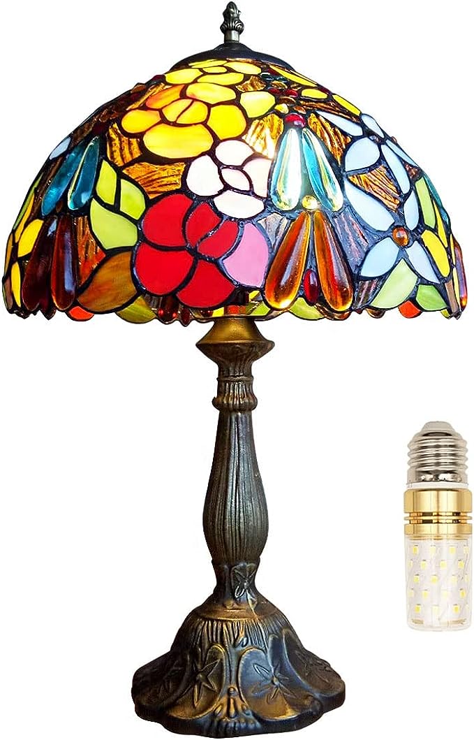 Bedside Table Lamp LED E26 Bulb Tiffany Stained Glass Grape Rose Handmade