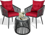 3 Piece Patio Bistro Set, Outdoor Wicker Balcony Furniture