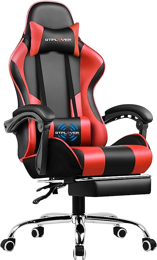 Gaming Chair, Computer Chair with Footrest and Lumbar Support, Height Adjustable Game Chair with 360°-Swivel Seat