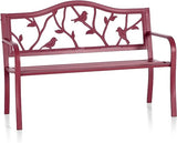 50-Inch Cast Iron Steel Frame Garden Bench Outdoor Chair w/Floral