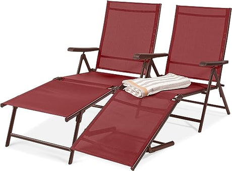 Set of 2 Outdoor Patio Chaise  Chair  Reclining Folding Pool Lounger