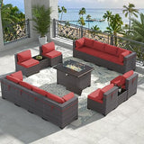 Outdoor Patio Furniture Set with Propane Fire Pit Table, 15 Pieces