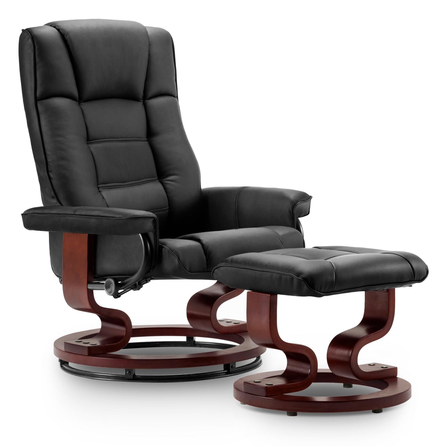 RelaxOrb Swivel Recliner Chair with Ottoman – Black Leather