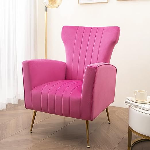 Modern Velvet Accent Living Room Chair, Wingback Arm Chair