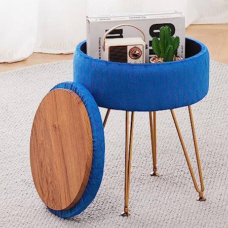 Cpintltr Velvet Storage Ottoman Round Footrest Stool Multifunctional Upholstered Ottoman