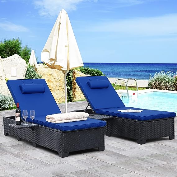 Outdoor PE Wicker Chaise Lounge Chairs - 2 Piece Patio