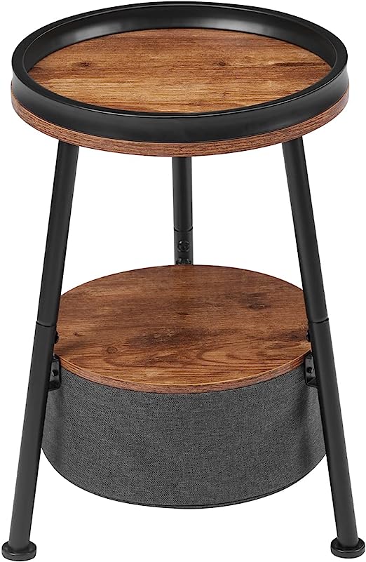 3 Legs Round End Table, 2 Tier Round Side Table with Storage Basket