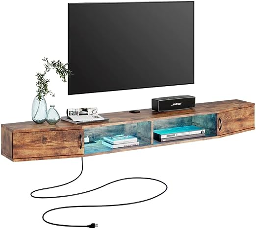 Floating TV Stand Wall Mounted Shelf with Blue Lights