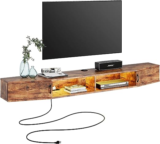 Floating TV Stand Wall Mounted Shelf with Blue Lights