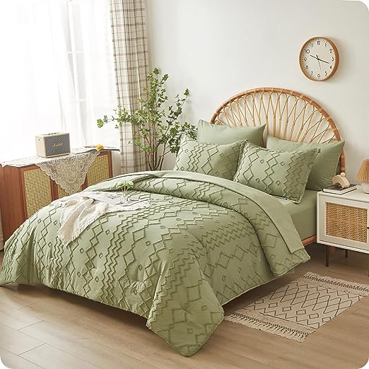 Khaki Tufted Bed in A Bag Queen Size Comforter Set