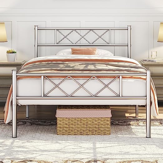 Metal Bed Frame Platform with Headboard and Footboard Mattress Foundation