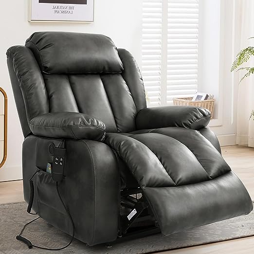 Large Lay Flat Sleeping Power Lift Recliner Chairs for Elderly with Heat and Massage, Overstuffed Wide Recliners