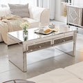 Glass Coffee Table with 2 Tier Glass Boards & Sturdy Metal Legs, Mirrored Clear Rectangle Glass End Table Coffee Tea Table
