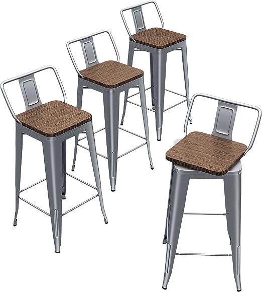 24 Inch Swivel Bar Stools Set of 4 Counter Height Stools Industrial Metal Barstools