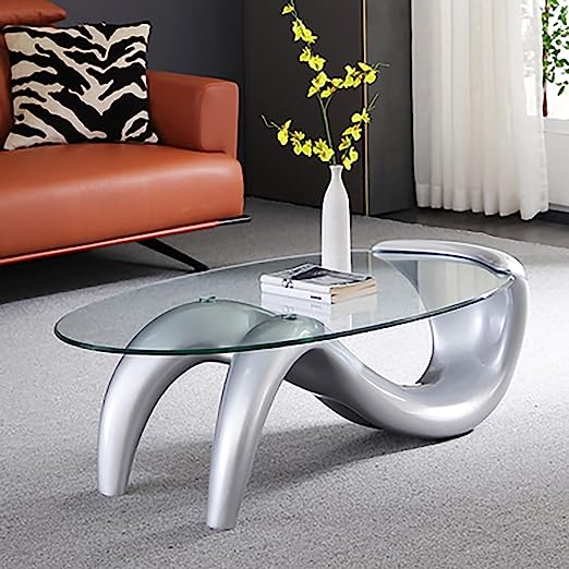 Oval Glass Coffee Table,Contemporary Coffee Table for Living Room