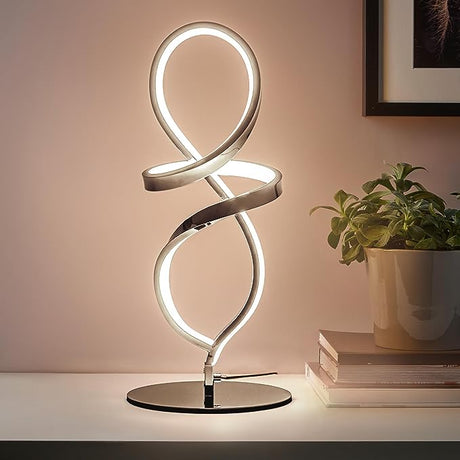 Modern Table Lamp, LED Spiral Lamp, Black Bedside Lamp with Stepless Dimming Switch