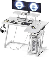 Gaming Desk L Shaped, Small Corner Desk with Storage Shelf & Power Outlets