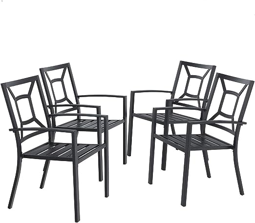 Wrought Iron Patio Outdoor Dining Chairs, Portable Black Outdoor Patio Chairs Set