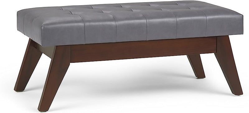 Draper 40 inch Wide Mid Century Modern Rectangle Tufted Ottoman Bench in Distressed Saddle Brown Faux Leather