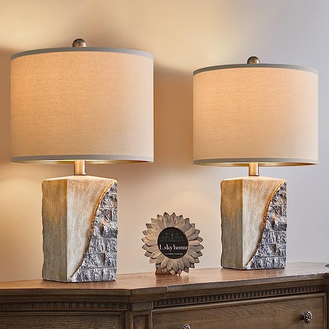 20.5 inches Modern Ceramic White Bedside Lamp Set of 2