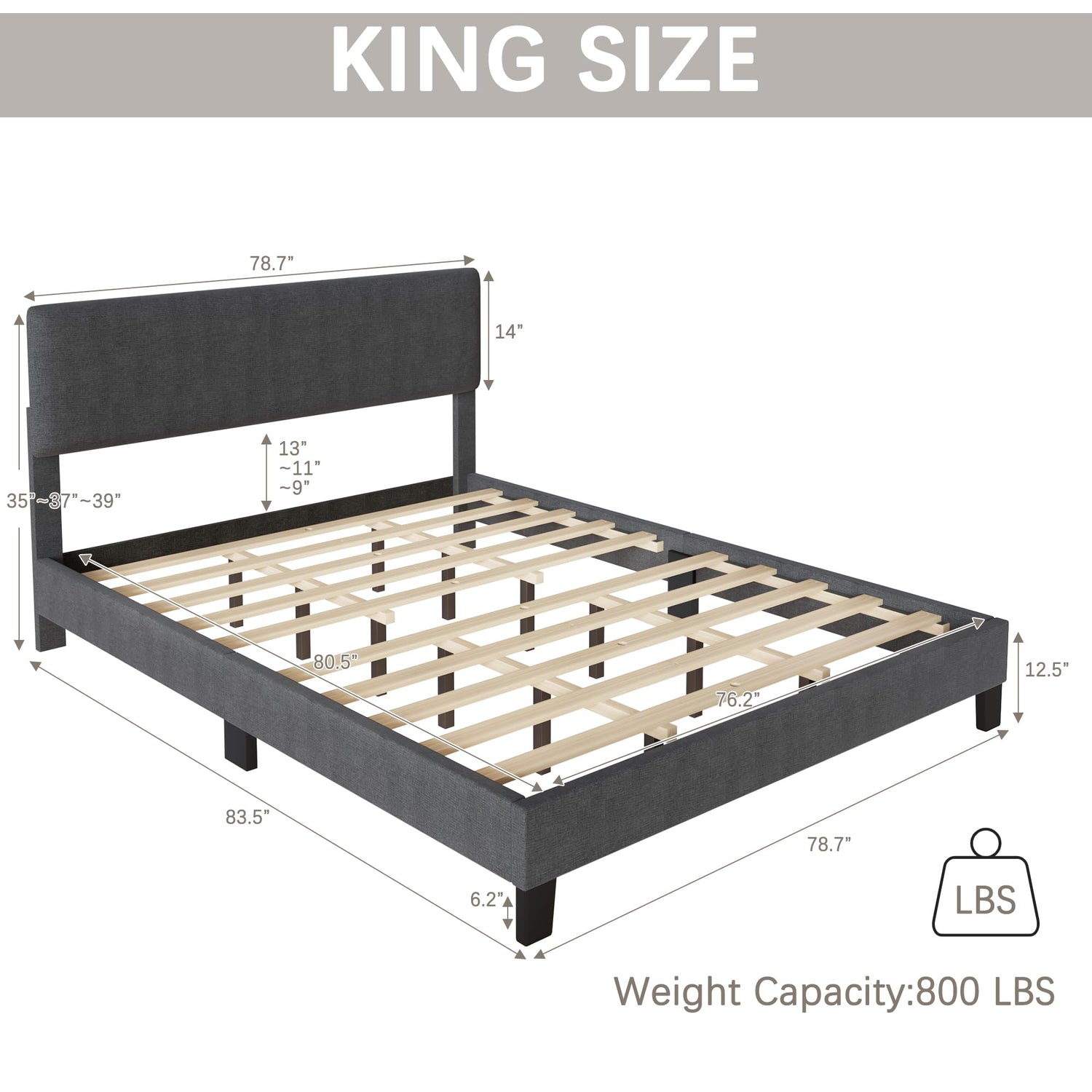Sturdy wooden slats for mattress support, no box spring required