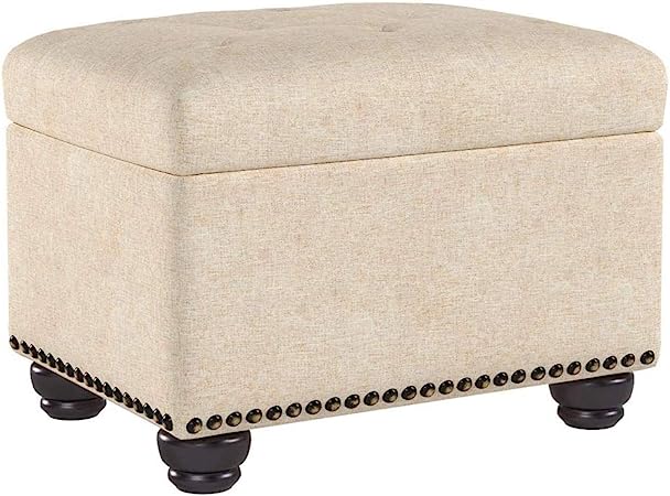 FIRST HILL FHW Grey 5th Ave Modern Charcoal Linen Upholstered Storage Ottoman