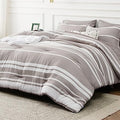 Bed in a Bag Twin Size 5 Pieces, Khaki White Striped Bedding Comforter Sets All Season Bed Set