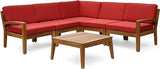 Roy Outdoor Acacia Wood 5 Seater  Sofa Set with Coffee Table