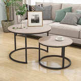 Industrial Round Coffee Table Set of 2 End Table for Living Room, Stacking Side Tables