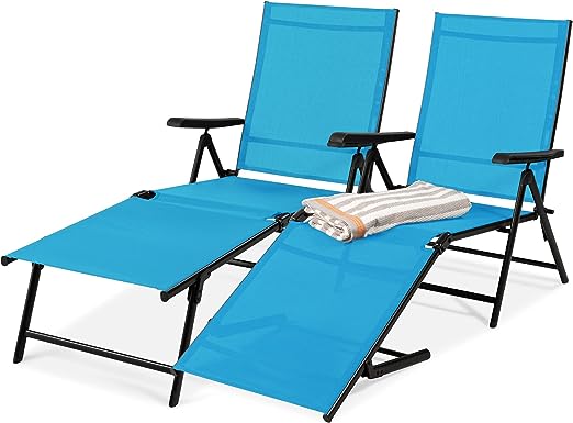 Set of 2 Outdoor Patio Chaise  Chair  Reclining Folding Pool Lounger