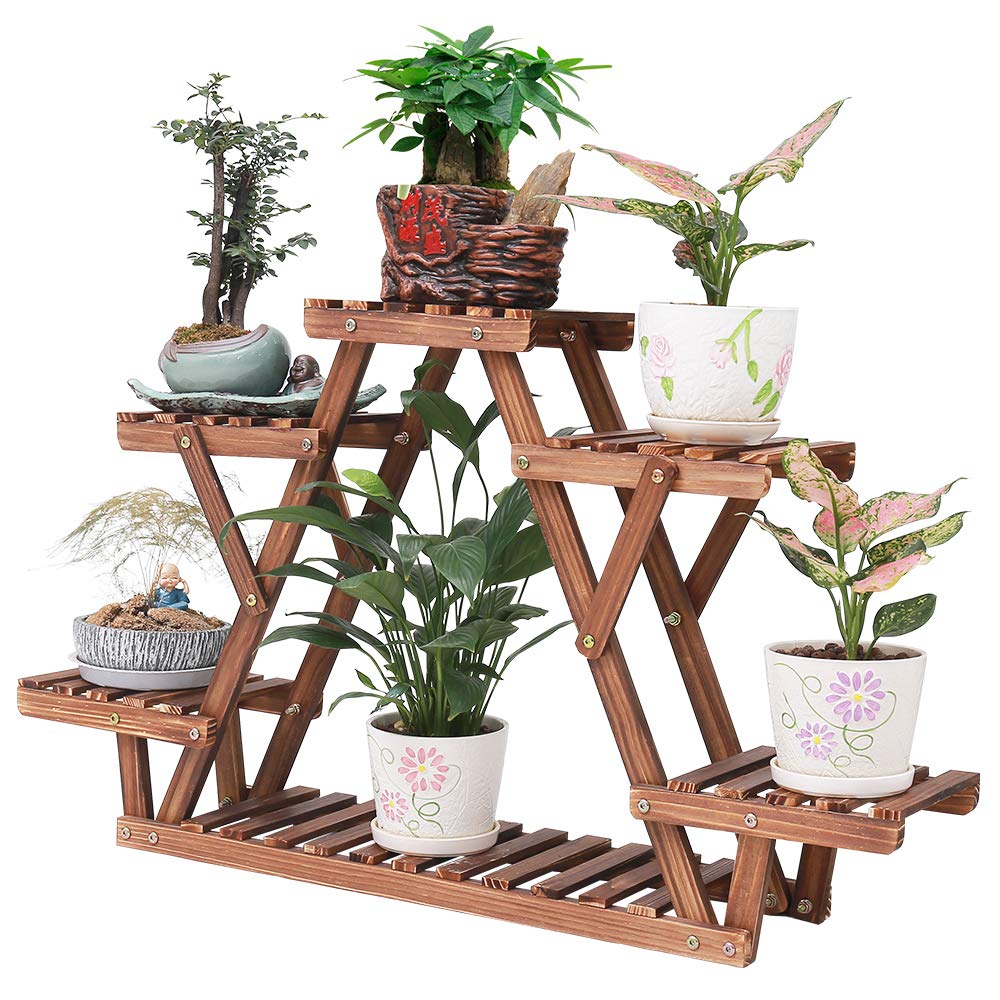 Triangle Shaped Wooden Plant Stand with 6 Storage Tiers