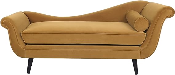 Chaise Lounge ,Polyester and Birch Wood, Beige + Dark Brown