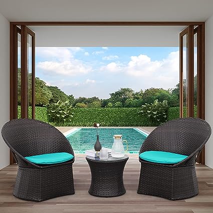 3 Pieces Patio Furniture Set, Outdoor Wicker Bistro Set