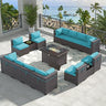 Outdoor Patio Furniture Set with Propane Fire Pit Table, 15 Pieces