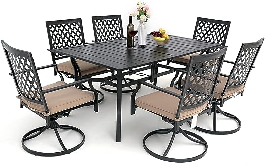 7 Pieces Outdoor Patio Dining Set for 6 Patio Dining Swivel Chairs