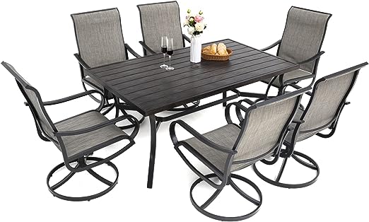 7 Pieces Outdoor Patio Dining Set for 6 Patio Dining Swivel Chairs