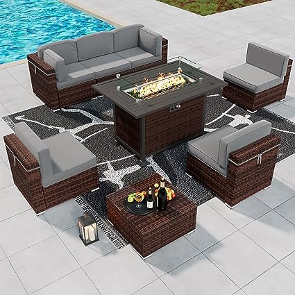 Gas Fire Pit Table, Outdoor Patio Furniture Sofa Sectional