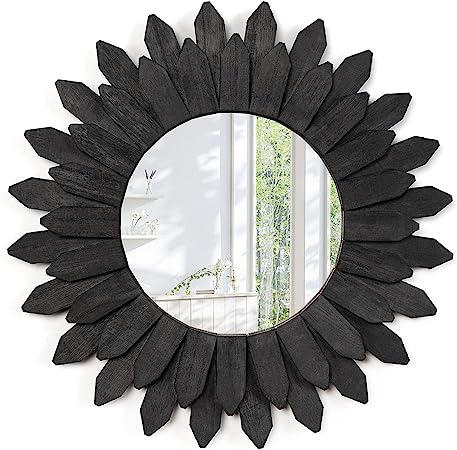 Wall Mirror 12 inch Rustic Wood Farmhouse Mirror Sunburst Boho Mirror Wall Decor