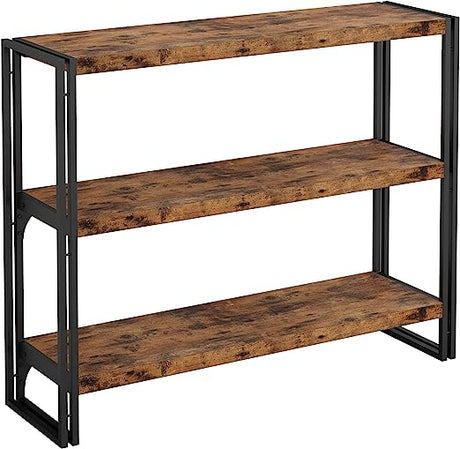 Bookshelf Industrial 3 Shelf Bookcase, Wood Storage Shelf with Metal Frame