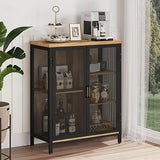 Industrial Coffee Bar Cabinet with Storage, Farmhouse Wood Metal Cabinet