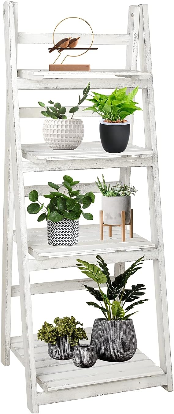 Babion 4-Tier Ladder Bookshelf – Black Wooden Storage Rack