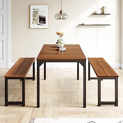 45" Dining Table Set for 4, 3-Pieces Kitchen & Dining Room Sets with Benche