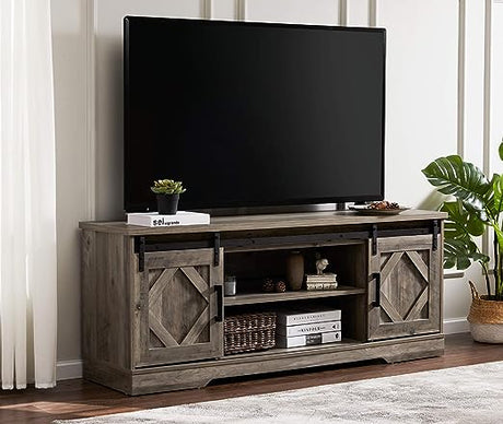 Farmhouse TV Stand Modern Sliding Barn Door Entertainment Center for TV