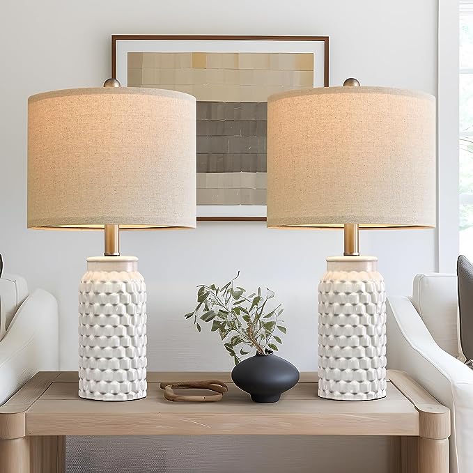 20.5 inches Modern Ceramic White Bedside Lamp Set of 2