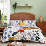 Full Comforter Set 8 PCS White & Green Dandelion Plant Comforter Set with Flowers Leaves Pattern