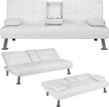 Convertible Sofa Bed Adjustable Couch Sleeper Modern Faux Leather Guest Bed