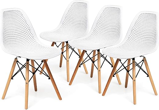 Set of 4 Modern Dining Chairs, Outdoor Indoor Shell PP Lounge Side Chairs