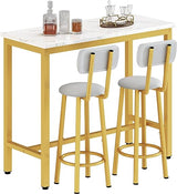 Bar Table Set of 2,39.3" Pub Height Table & 2 PU Upholstered Stools