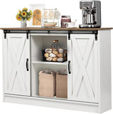 Farmhouse Coffee Bar, Wood Coffee Bar Cabinet with Sliding Barn Doors